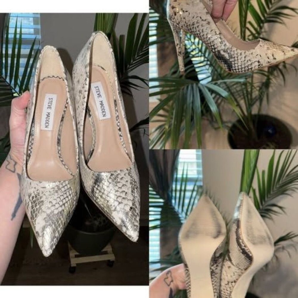 Steve Madden Snakeskin Pumps Size 5.5 Pointed Toe Stiletto Heels Animal Print
